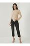 Women's Beige Round Neck Drape Detailed Spanish Sleeve Hijab Compatible Blouse - 2