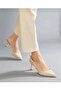 Women's Motto Beige Patent Leather Pointed Toe Open Back Classic Heeled Shoes Heel Height 8 cm - 4