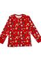 Unisex Children's Pajama Set Red Mixed Pattern 100% Cotton Single Jersey Fabric Crew Neck Long Sleeves - 4