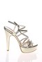 Women's Gold Patent Leather High Platform Thin Heeled Stylish Stone Detailed Evening Dress Shoes - 2