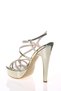Women's Gold Patent Leather High Platform Thin Heeled Stylish Stone Detailed Evening Dress Shoes - 3