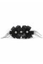 Vintage Black Satin Feather Clip-On Hairpin, Luxury Bun Hair Clip with Stone Detail