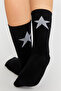 Bamboo Women's Black-White Tennis College Star Patterned Premium Seamless Socks 2-Piece Assortment Pack - 4