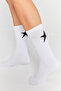 Bamboo Women's Black-White Tennis College Star Patterned Premium Seamless Socks 2-Piece Assortment Pack - 8