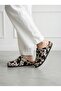 Women's Genuine Leather Boston Model Cow Patterned Anatomical Cork Sole Sabo Slippers