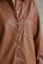 Tan Oversize Leather Shirt with Pocket Detail - 6
