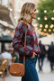 Women's Burgundy Soft Textured Raglan Sleeve Wide Fit Crew Neck Diamond Knit Sweater - 2
