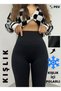 Women's Black Winter Interlock Knitted Tights with Fleece Inside, High Waist Shaping Corset, and Interlock Steel Knitted Leggings