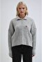 Gray Teddy Bear Embroidered Polo Neck Knitted Sweater 1388