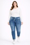 Women's Navy Blue Large Size Embroidery Detailed Washing Effect Lycra Jeans Panyolon 65n36395 - 4