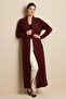 Zigzag Patterned Long Knitwear Cardigan R4470 Claret Red