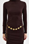 Brown Gold Belted and Drape Detailed Long Dress 2953 - 6