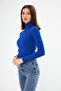 Women's Cobalt Blue Long Sleeve Turtleneck Knitwear Sweater - 2
