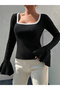 Women'S-Square Collar Balloon Sleeve Camisole Bluz - 2