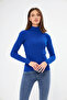 Women's Cobalt Blue Long Sleeve Turtleneck Knitwear Sweater - 5