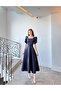 Olen Navy Short Sleeve Maxi Length Flared Skirt Evening Dress