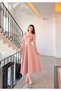 Olen Powder Pink Short Sleeve Maxi Length Flared Skirt Evening Dress