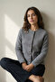 More Women's Silver Buttoned Pocketed Relaxed Fit Crew Neck Cardigan & Jacket & Coat & Overcoat - Smoked