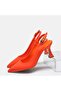 LARGE SIZE WOMEN'S STILETTO FLATS 41-42-43-44 - ORANGE SATIN - 5