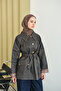 Women's Wrists Look Plaid Trench Coat Brown