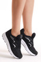 Unisex Black White Poly Sole Breathable Fabric Lace-Up Sports Shoes - 2