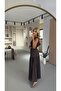 Belted Full Buttoned Brown Chiffon Skirt - 3