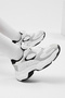 Women's White Gray Comfortable Fit High Sole Lace-Up Sneakers