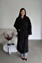 Black Special Textured Belted Oversized (Bol) Lined Premium Long Wool Coat - 3