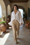 100% Cotton Linen Pocket Lace-Up Women's Kimono 1165 – Shirt Collar, Breathable Fabric - 3