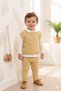 Yellow baby boy knitwear 3-piece set – Vest Set, with pants, long sleeve - 2