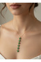 Gold Women's Steel Necklace with Green Flower Details