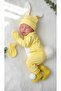 Yellow Booties, Rabbit Themed Pompom Hat, Gloves, Newborn Baby Hospital Release Jumpsuit Set - Yellow