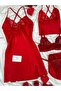 Women's 5-Piece Satin Slit Nightgown Bra Shorts Dowry Set - 4
