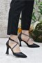 Feles 18-444 cross strap stone embellished evening women's high heel stiletto shoes black