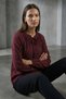 Elista Women's Ruffled Lace-Up Drop Neck Gathered Cotton Jacquard Long-Sleeve Blouse & Hijab Blouse - Burgundy