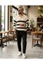 Oversize Men's Polo Neck Striped Sweater - 4