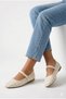 Cream Tweed Fabric Mary Janes Ballet Flats Stylish Buckled Orthopedic Sole Casual Office Shoes - 4
