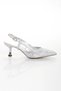 Women's Silver Patterned Stones Embellished 5 cm Thin Galvanized Heel Comfortable Stiletto and Bag Combination - 7