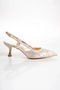 Women's Gold Patterned Stones Embellished 5 cm Thin Galvanized Heels Comfortable Stiletto and Bag Combination - 4