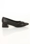 Women's Black Faux Leather Skin Pointed Toe Short Thick Heeled Stylish Stone Detailed Stiletto - 5