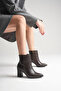 Brown Leather Women's Pointed Toe Thick Heeled Side Zipper Plain Boots Casual Daily New Season - 4