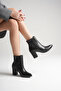Black Leather Women's Pointed Toe Thick Heeled Side Zipper Plain Boots Casual Daily New Season - 3