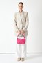 Women's Fuchsia Baguette Hand and Shoulder Bag with Writing on the Front - 4