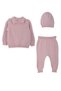 Unisex Baby Shirt Collar Pompom 3-Piece Set Powder - 2