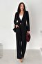 Black Laser Cut Blazer Jacket Palazzo Pants Suit