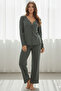 Khaki Brushed Soft Corded Fabric Cardigan Knit Pajama Set - 3