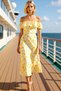 Women's Carmen Collar Sleeveless Ruffled Chiffon Midi Dress Functional Durable Stylish