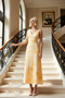 Women's V-Neck Standard Sleeve Bodycon Fit Maxi Tulle Dress Bow Detail Functional Aesthetic - 3