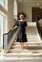 Women's Carmen Collar Balloon Sleeve Midi Dress Functional Durable Sports - 3