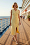 Women V-Neck Sleeveless Solid Pattern Midi Shirt Dress Functional Durable